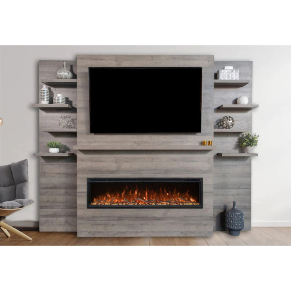Modern Flame Allwood Media Wall Fireplace System For Orion Slim 60" Virtual Electric Fireplace
